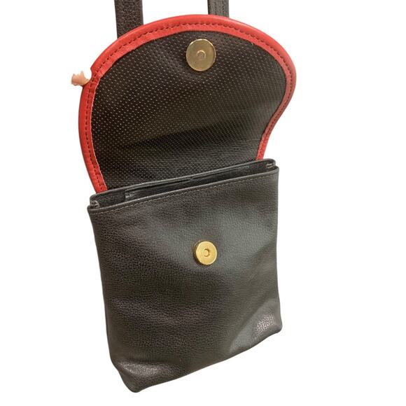Vintage 1990s Black Red Leather Flap Satchel Hip Bag - Picture 6 of 10